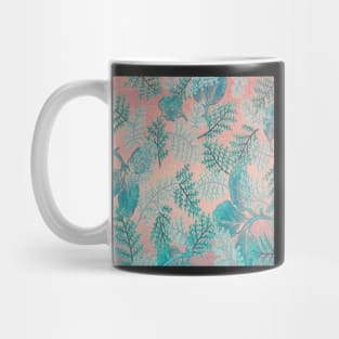 Retro Floral Pattern Design, Teal Leaves & Pink Background: Apparel, Spring & Summer Home Decor & Gifts Mug